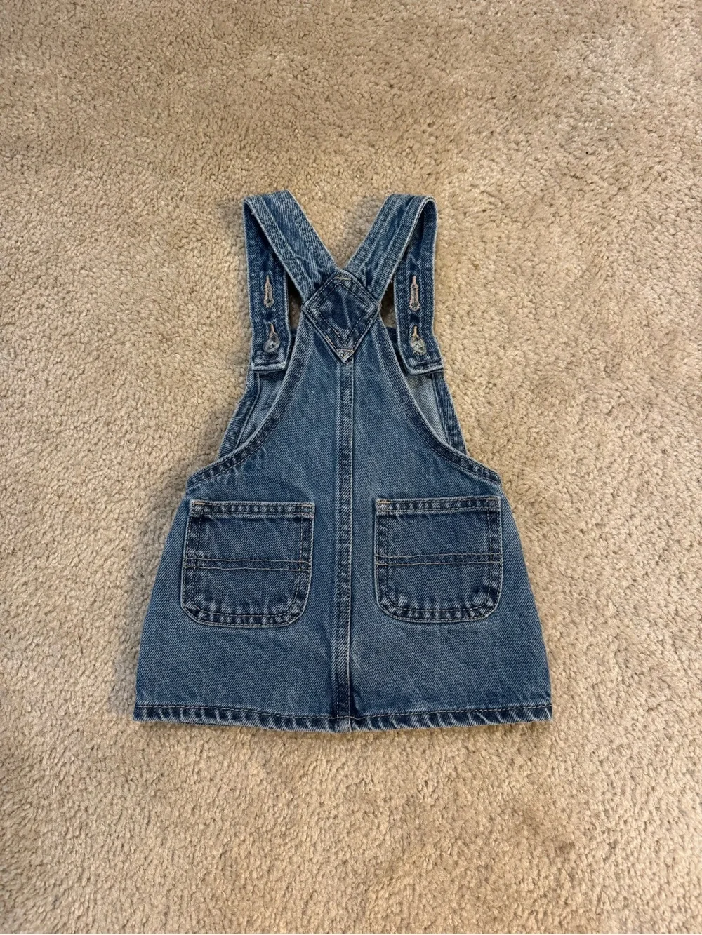 Old Navy Girls Front Zip Denim Overall Dress w/ Embroidered Flowers